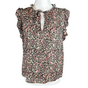 Steve Madden BB Dakota Small 100% Cotton Ruffle Pink Floral Ditsy Top Blouse